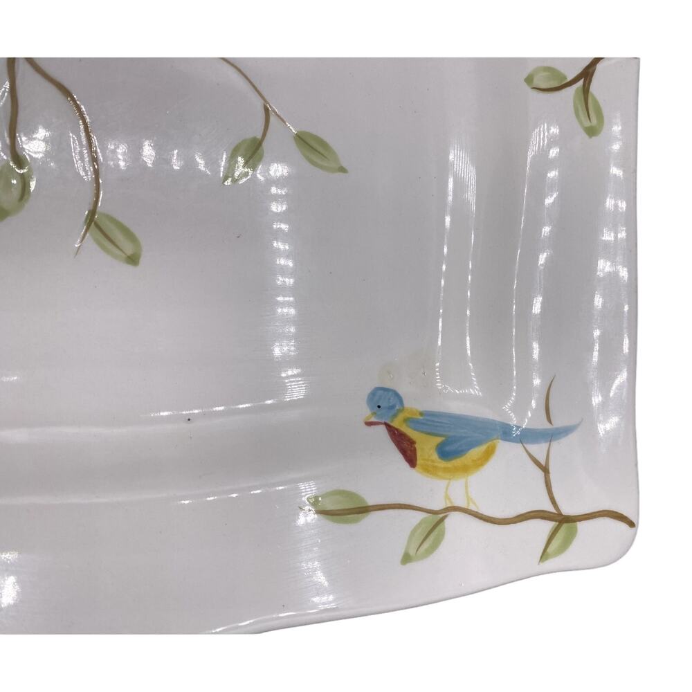 Pier 1 Robin Square Dinner Plates 10.75" vintage handpainted birds stoneware - Picture 3 of 6
